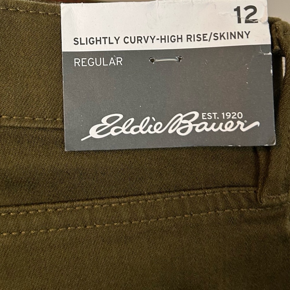 EDDIE BAUER Slightly Curvy High Rise Skinny Jeans in Olive - Picture 6 of 7